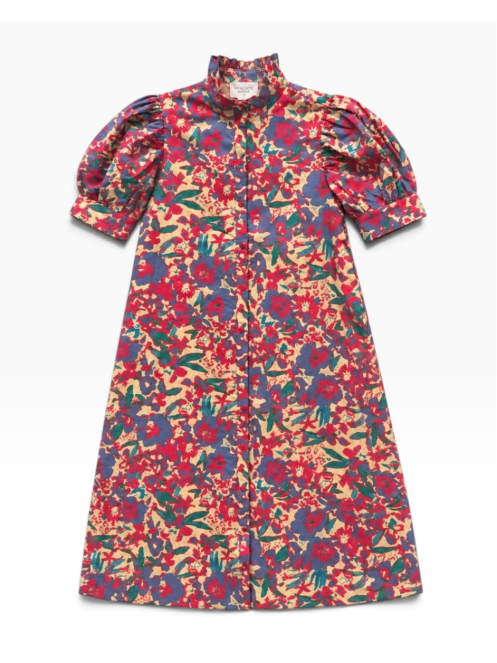 Tuckernuck Hyacinth House Louisa Floral Puff Sleeve Cotton Midi Dress XS Pockets